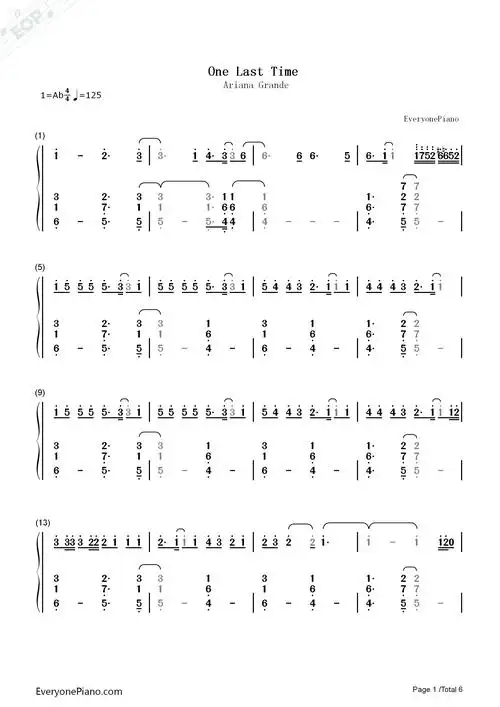 one last time-ariana grande双手简谱预览1