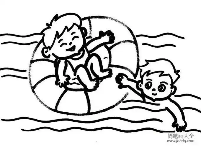 在戏水男生简笔画