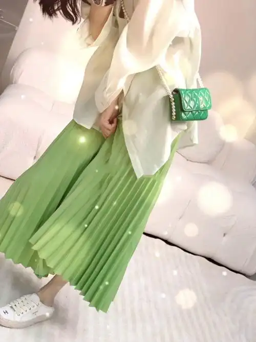 半身裙女装春夏新款2022春夏绿色半身裙百褶裙女字高腰显瘦显白气质