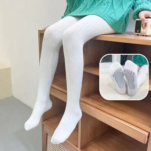 春秋麻花小脚丫儿童连裤袜 光板女童外穿打底裤袜 白色舞蹈袜