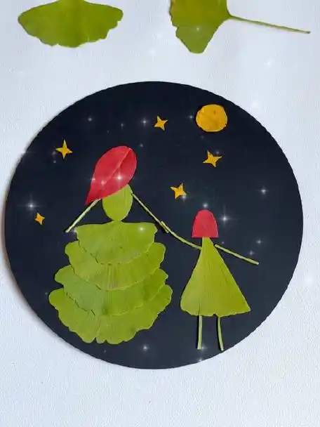 简单又好看的银杏叶树叶画#树叶贴画##幼儿园创意亲子手工#小熊熊手工