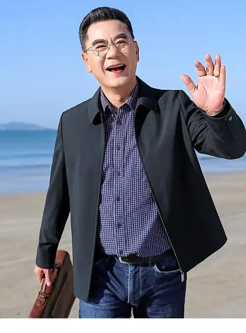 袋鼠爸爸装外套男春季新款中年男士休闲翻领夹克40岁50中老年男装干部