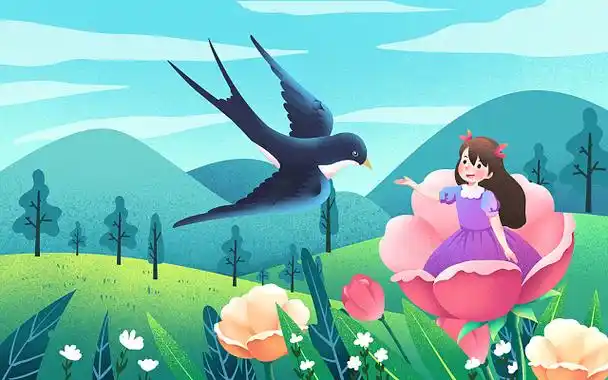 春天春分春分春天春春暖花开手绘卡通春天燕子女孩原创插画海报