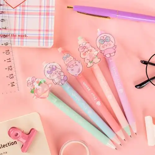 一木林星桃兔兔按动中性笔可爱少女心亚克力贴片盒装卡通签字笔