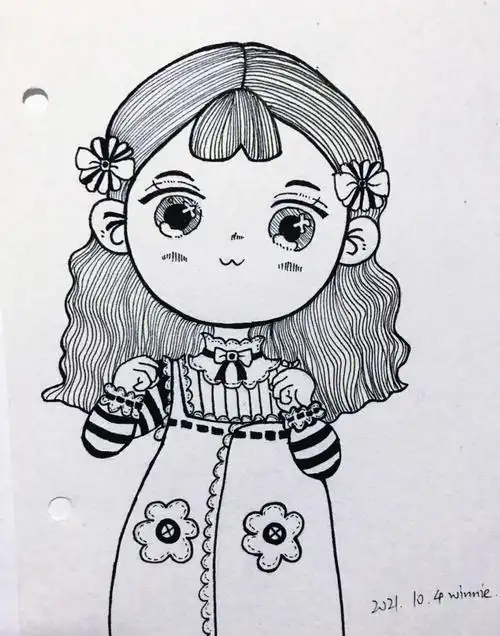 画画114天黑白线描卡通人物07含步骤