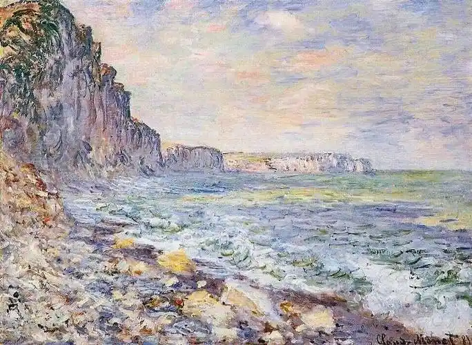 原创印象派之父莫奈精品油画欣赏悬崖礁石海景1高清图
