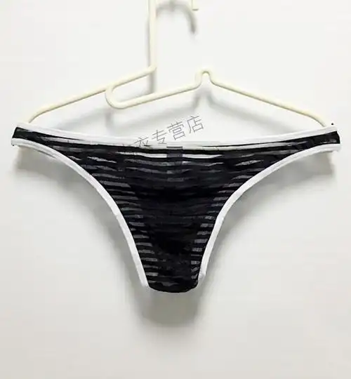 yookdd*男士三角内裤性感透明蕾丝条纹u凸低腰时尚舒适透气青年个性