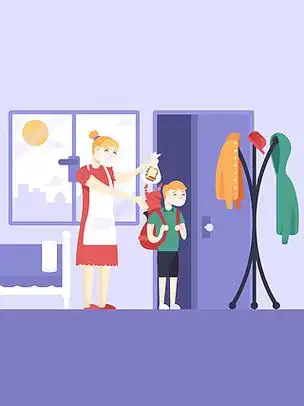 卡通插画妈妈送孩子出门