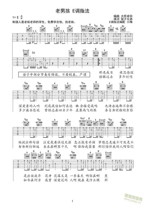 老男孩 e调(吉他谱)1