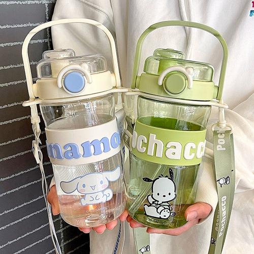 三丽鸥美乐蒂水杯塑料耐高温女生高颜值吸管杯学生便携双饮口杯子