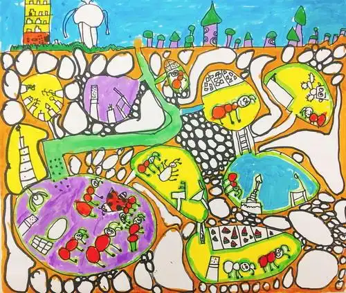 少儿书画作品-蚂蚁的地下王国/儿童书画作品蚂蚁的地下王国欣赏_中国
