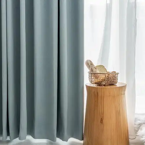 窗帘雾霾蓝日日式北欧纯色遮光书房卧室飘窗定制窗帘