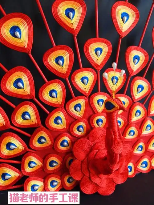 盘绳中国风手工孔雀开屏