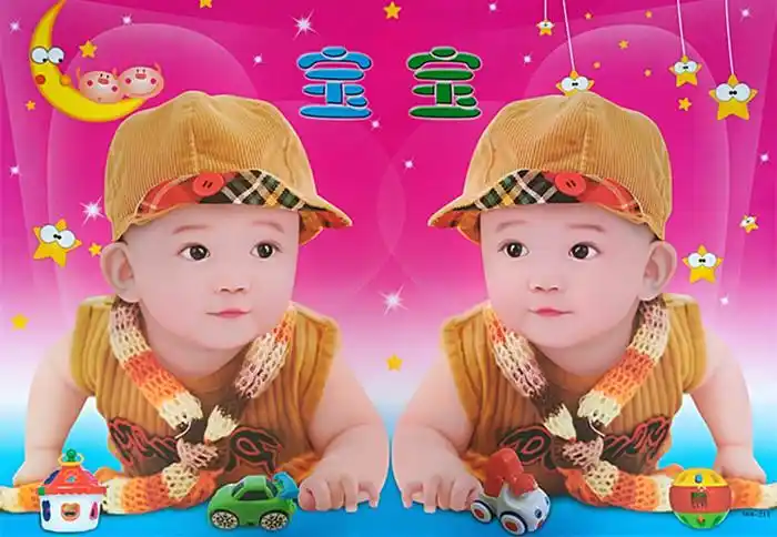 伶俐baby 双胞胎 可爱宝宝 龙凤 靓丽宝贝 年画墙画贴画 宝宝画_进红