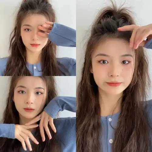 发型分享高颅顶半扎马尾