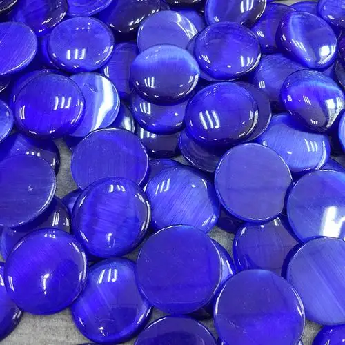 宝蓝色30mm猫眼石戒面平底弧面 饰品吊坠裸石 毛衣链鞋面镶石