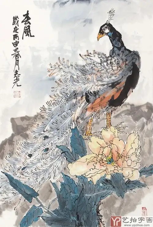 【已售】一级美术师冯志光四尺三开精品花鸟画《春风》