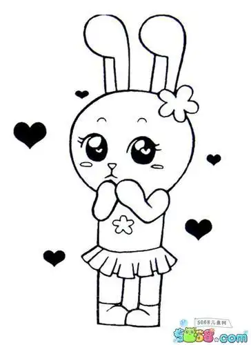 卡通形象的动物简笔画-穿裙子的小兔子