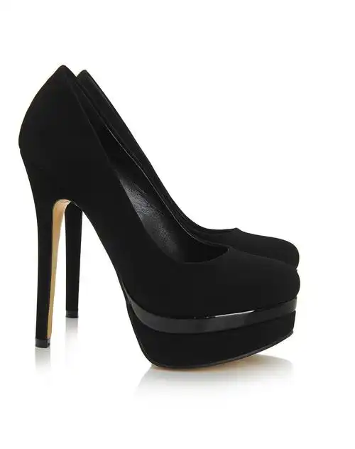 羊皮超高跟防水台黑色单鞋