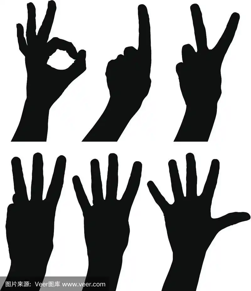 数字手势集,细黑线矢量