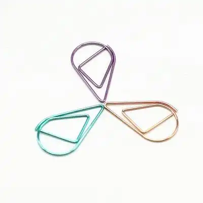 小号紫色水滴形金属电镀回形针 现货不易折断盒装创意曲别针