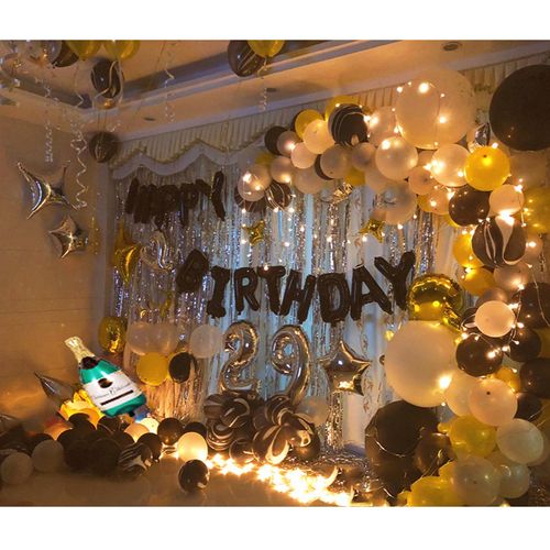 网红生日布置气球成人生日趴派对气球套餐 雨丝帘背景墙高端装饰