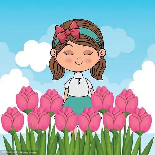 美丽的女孩在玫瑰花园卡哇伊