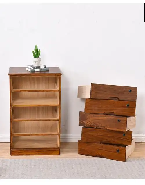 矮柜抽屉式带锁文件落地移动小杂物柜子资料储物柜棕色三层493950cm