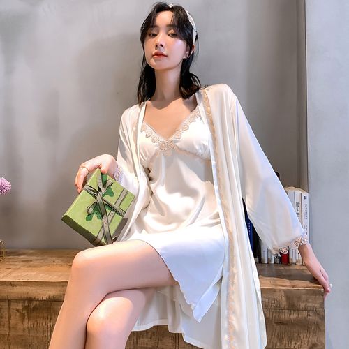 性感睡衣女春秋两件套装吊带睡裙冰丝绸睡袍情趣带胸垫夏季家居服