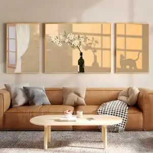 现代简约沙发背景墙装饰画北欧客厅挂画治愈系植物三联画温馨壁画