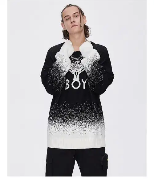 boylondon官方旗舰22年老鹰logo提花情侣渐变针织毛衣女男同款3032