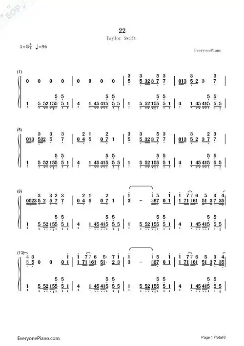 22-taylor swift双手简谱预览1