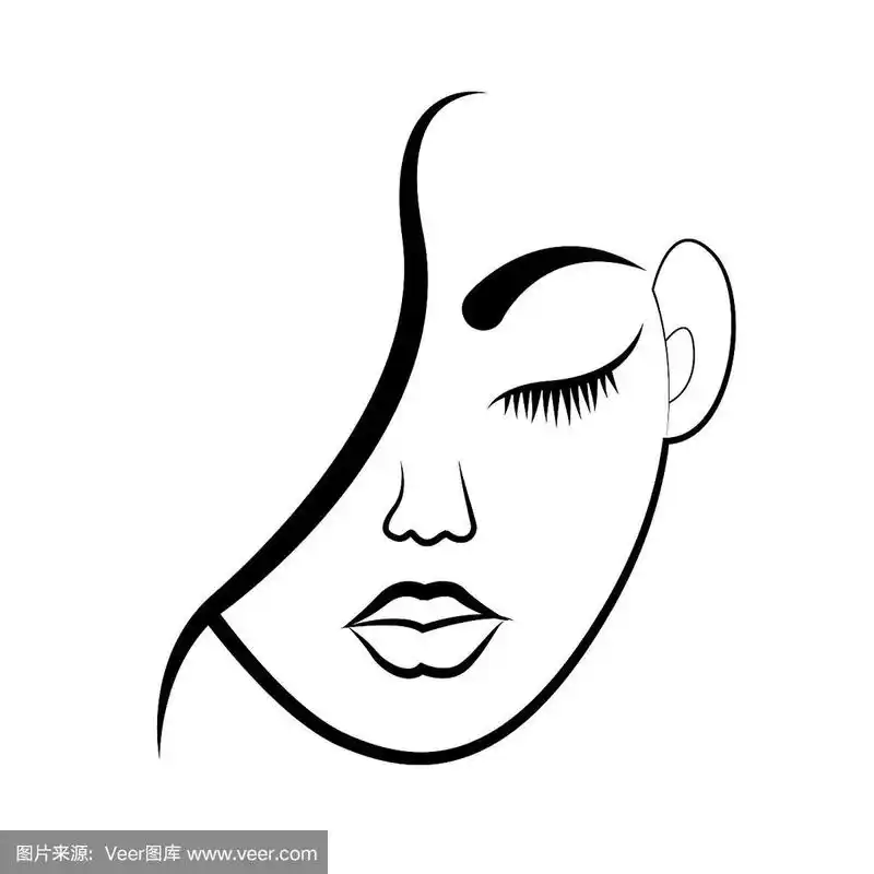 卡通黑线女人的脸.矢量图