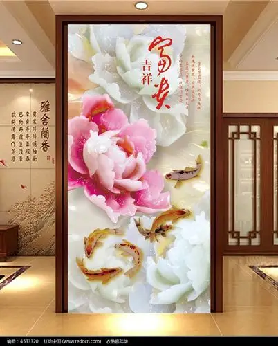 玉雕牡丹家和富贵玄关过道图片
