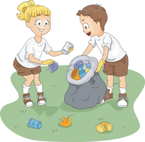 卡通女孩男孩捡垃圾