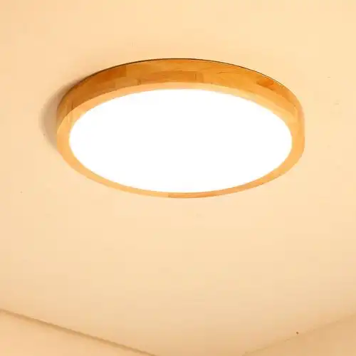 原木led实木吸顶灯小卧室圆形简约北欧风格阳台吸顶灯