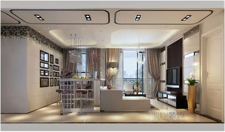 现代简约三居室客厅吊顶装修效果图#281104189