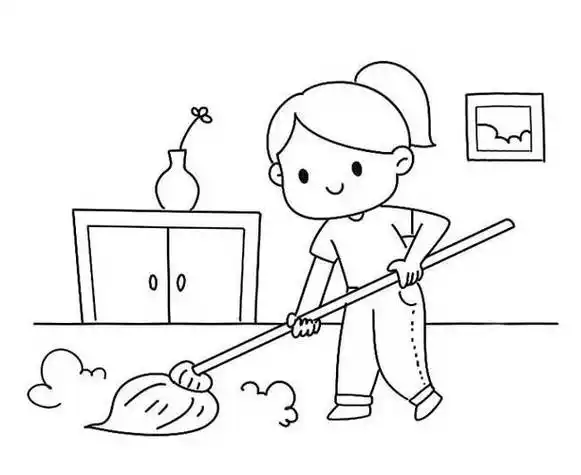 大扫除简笔画简单又好看妈妈打扫简笔画人物扫地彩色简笔画正在拖地的