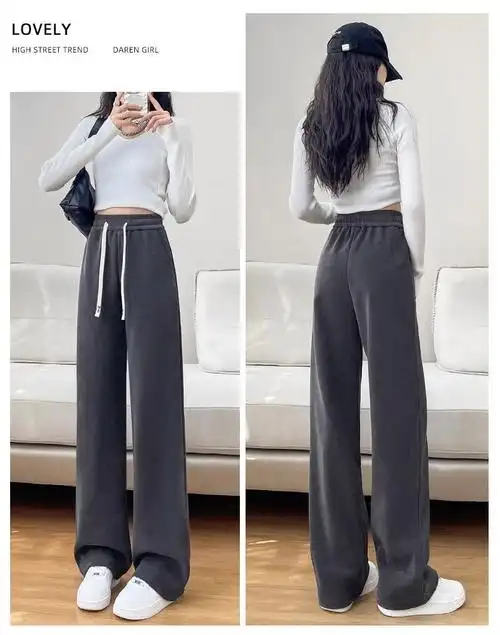 黑色阔腿裤女士春秋高腰显瘦小个子夏季薄款雪尼尔宽松直筒裤子 - 17