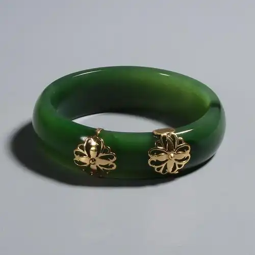 【必抢系列】和田玉 碧玉 金镶玉手镯 70.2688克 58