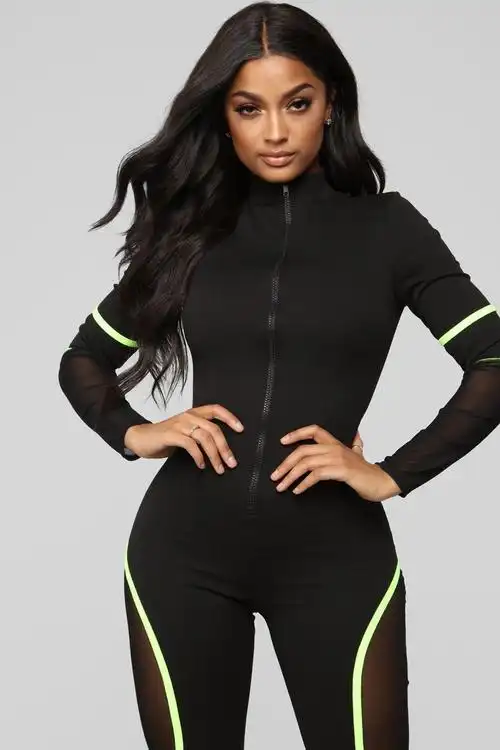top level active jumpsuit - black/lime