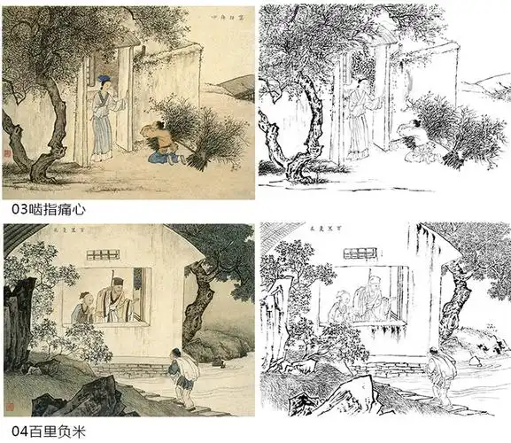 陈少梅工笔人物画白描底稿二十四孝图一套24幅册页尺寸4233厘米ct00