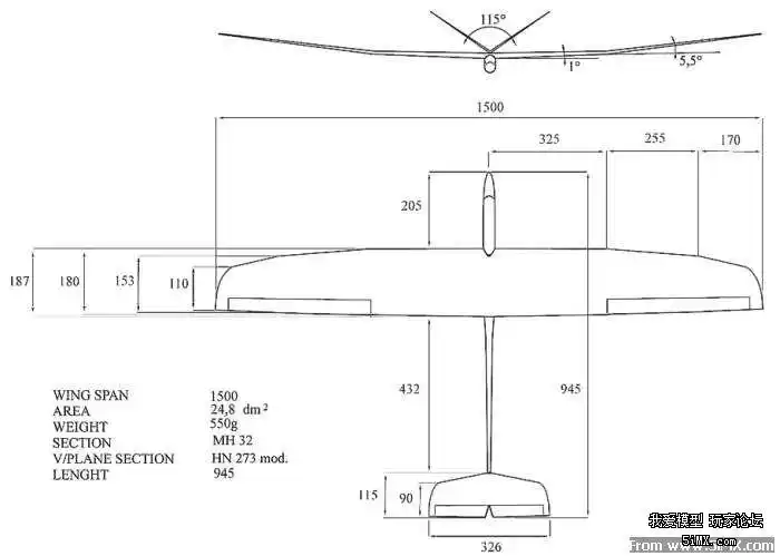求一v尾滑翔机图纸
