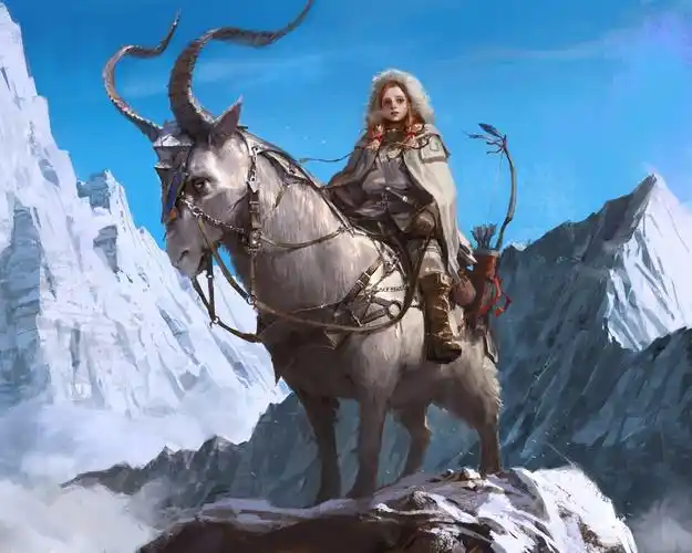 猎人,羊,山,雪,艺术画 桌布 - 1280x1024