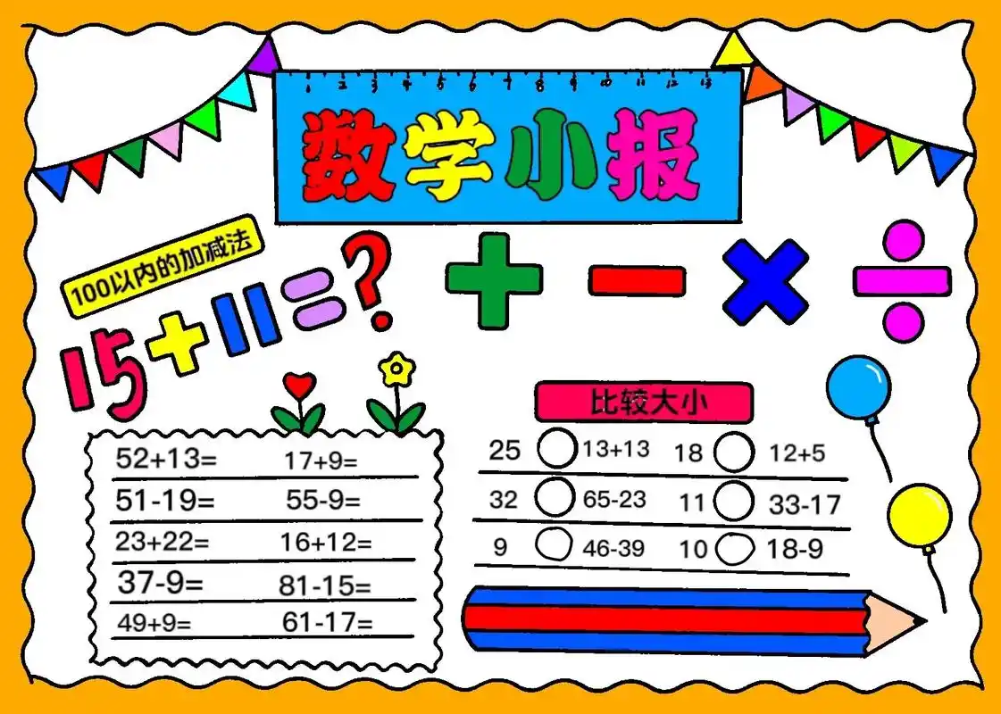 简单又好看数学手抄报,可打印线稿#小学生手抄报 # - 抖音