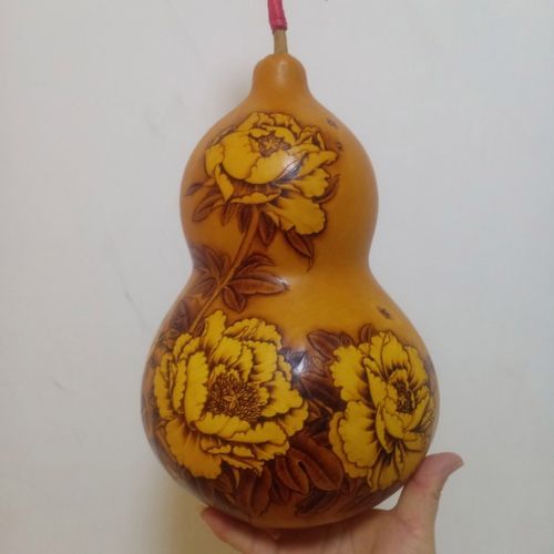 《牡丹花开富贵》纯手工烙画葫芦,可根据客户要求加工定制【10天内