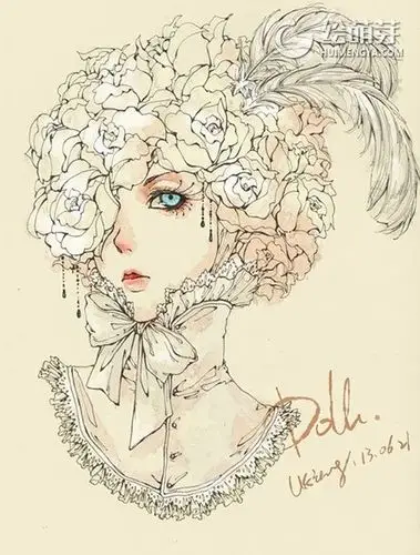 复古欧式高端高贵少妇cg手绘上色线稿素材下载_绘萌芽绘画网