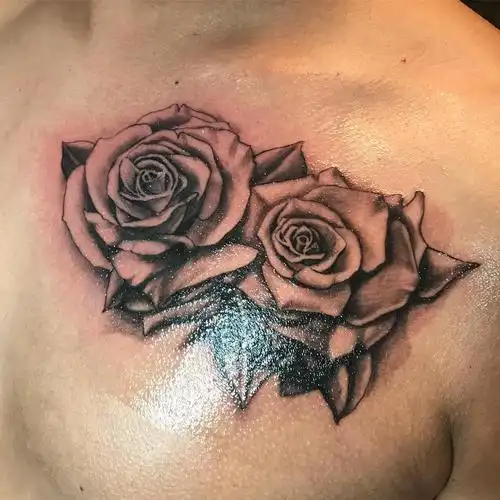 简先生胸前写实玫瑰纹身图案