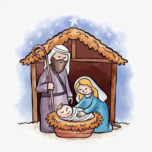 彩色创意手绘耶稣诞生插画元素