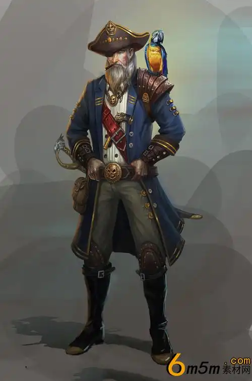 叼着香烟的海盗船长2d游戏角色高清原画插画